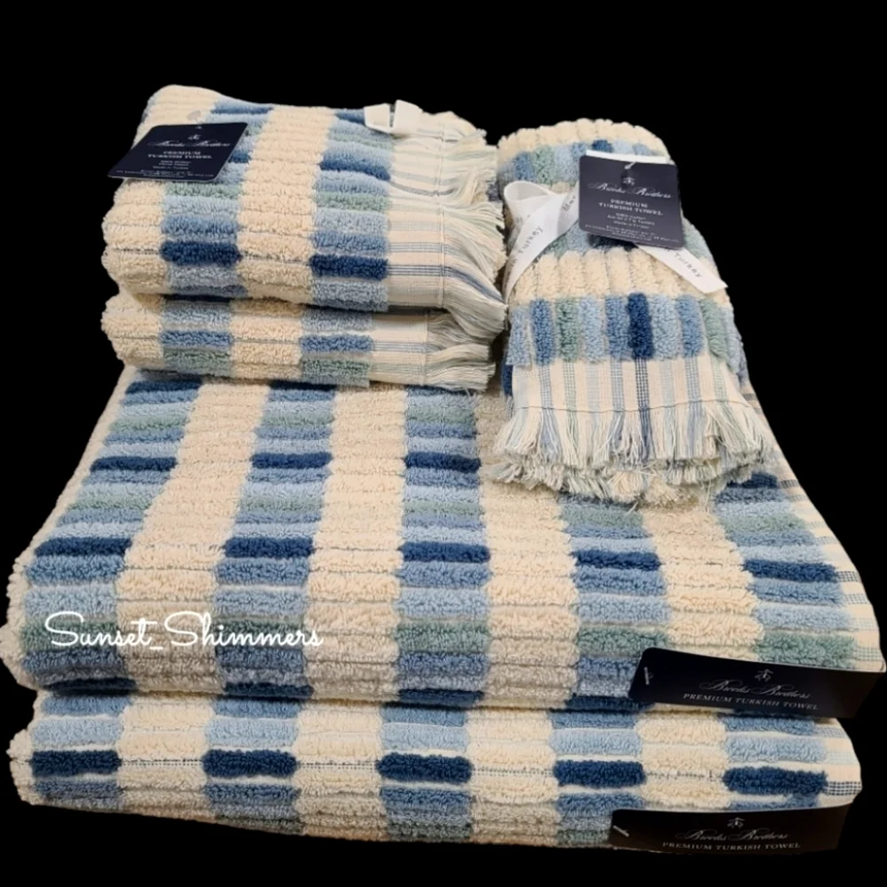 6pc BROOKS BROTHERS Mosaic Tile THICK PLUSH TURKISH Towel Set New